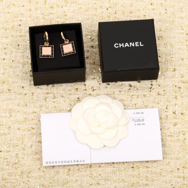 réplica,joyas,joyería,1:1,replica,fake,lujo,barato Pendientes Chanel cuadrados rosas con doble C