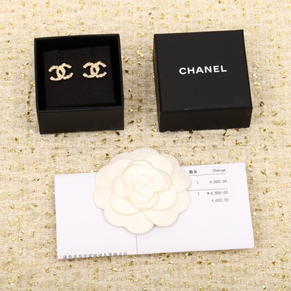 réplica,joyas,joyería,1:1,replica,fake,lujo,barato Pendientes Chanel grandes y pequeños con doble C de diamantes de imitación