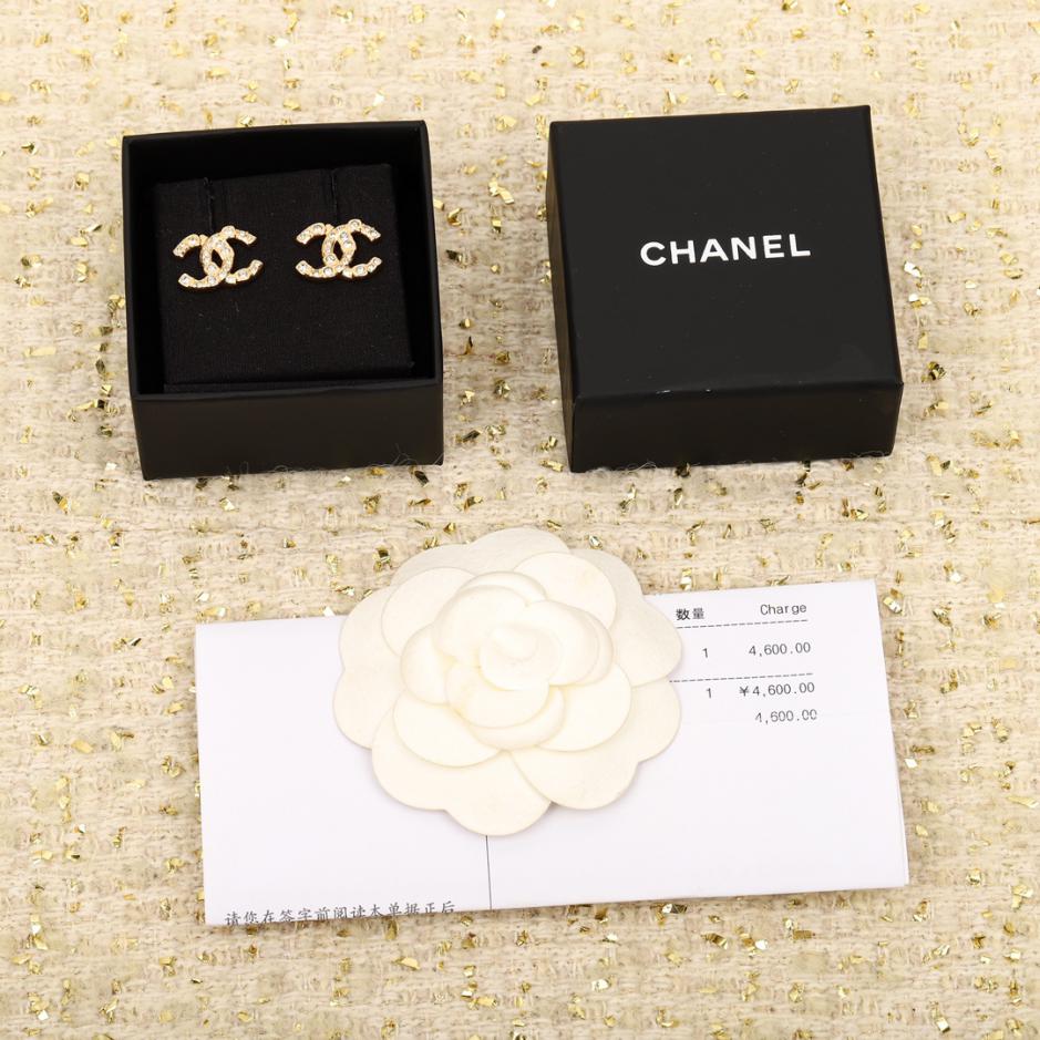 réplica,joyas,joyería,1:1,replica,fake,lujo,barato réplica,joyas,joyería,1:1,replica,fake,lujo,barato Pendientes Chanel grandes y pequeños con doble C de diamantes de imitación