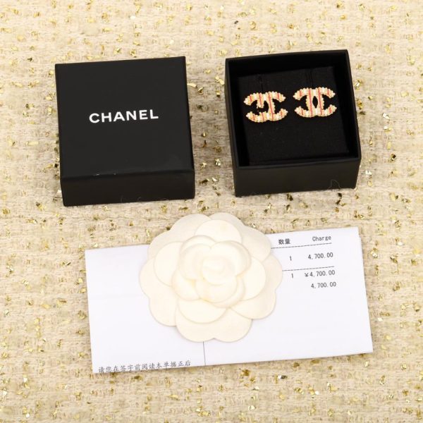 réplica,joyas,joyería,1:1,replica,fake,lujo,barato Pendientes con doble c esmaltada con rayas verticales de Chanel