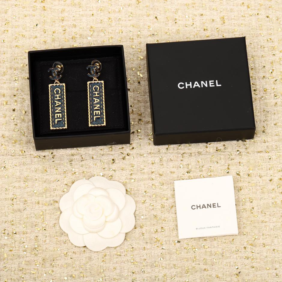 réplica,joyas,joyería,1:1,replica,fake,lujo,barato réplica,joyas,joyería,1:1,replica,fake,lujo,barato Pendientes cuadrados de mezclilla con doble C de Chanel