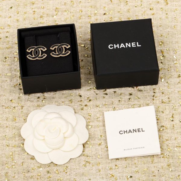 réplica,joyas,joyería,1:1,replica,fake,lujo,barato Aretes Chanel doble c negro doble c