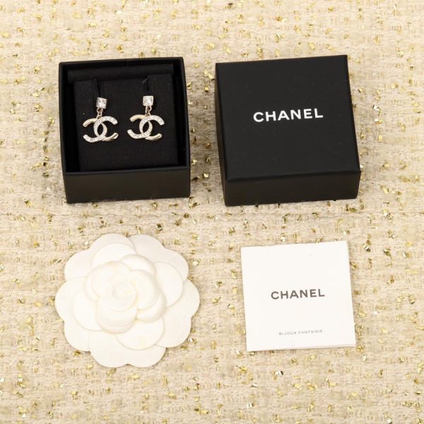 réplica,joyas,joyería,1:1,replica,fake,lujo,barato Pendientes de medio diamante con doble C y colgante cuadrado de diamantes de imitación de Chanel