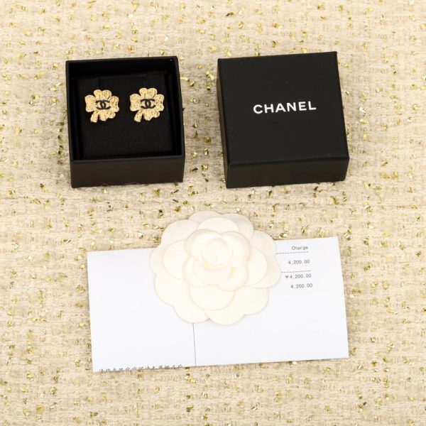 réplica,joyas,joyería,1:1,replica,fake,lujo,barato Pendientes con doble c de trébol de cuatro hojas con textura de lava de Chanel