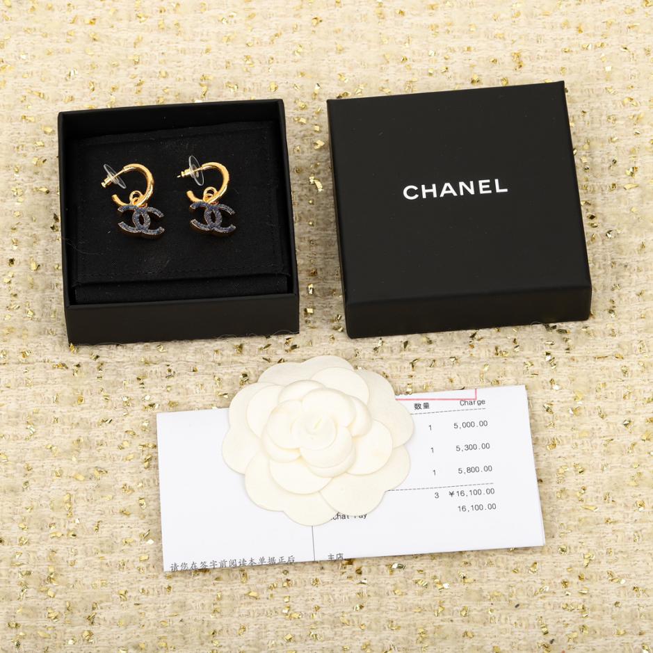 réplica,joyas,joyería,1:1,replica,fake,lujo,barato réplica,joyas,joyería,1:1,replica,fake,lujo,barato Pendientes Chanel denim azul doble C