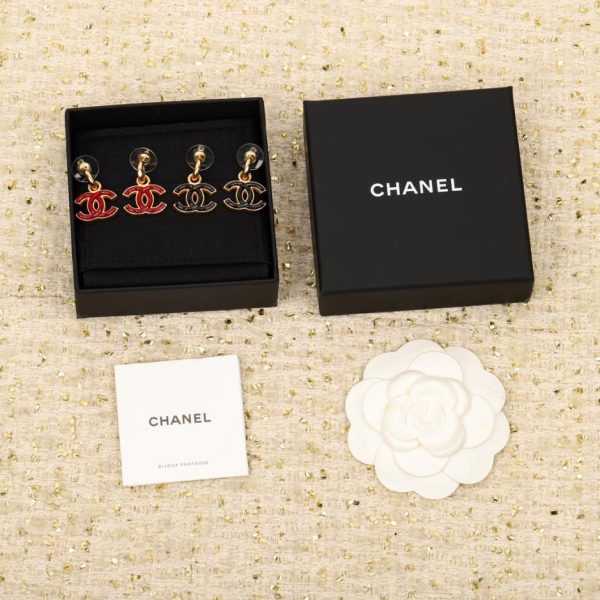 réplica,joyas,joyería,1:1,replica,fake,lujo,barato Pendientes Chanel doble c rojo blanco y negro