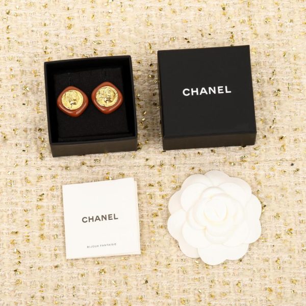 réplica,joyas,joyería,1:1,replica,fake,lujo,barato Pendientes Chanel con monedas de oro marrón