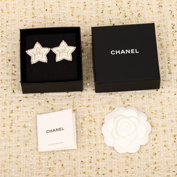 réplica,joyas,joyería,1:1,replica,fake,lujo,barato Pendientes Chanel con estrella de cinco puntas, perlas y diamantes