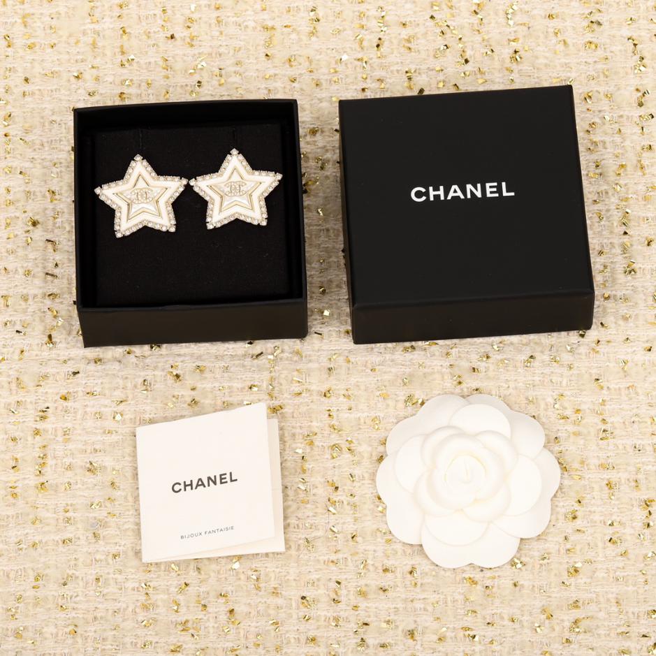réplica,joyas,joyería,1:1,replica,fake,lujo,barato réplica,joyas,joyería,1:1,replica,fake,lujo,barato Pendientes Chanel con estrella de cinco puntas, perlas y diamantes
