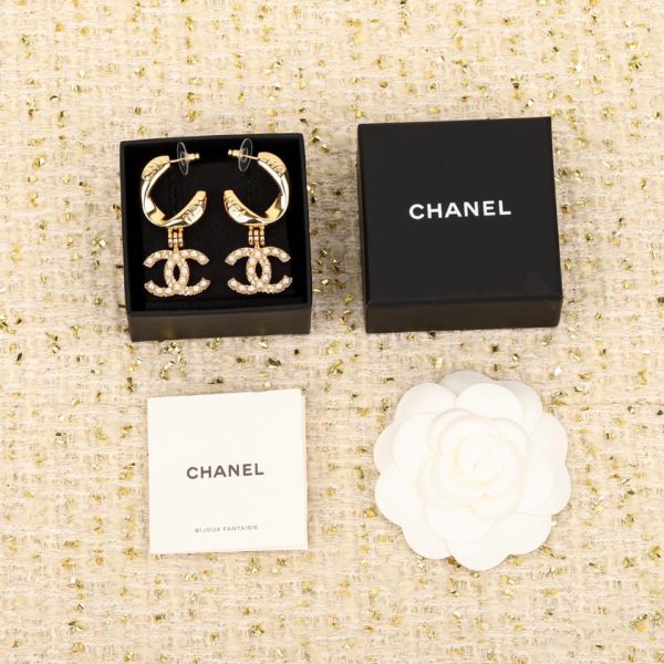 réplica,joyas,joyería,1:1,replica,fake,lujo,barato Pendientes Chanel de perlas doble c con gancho