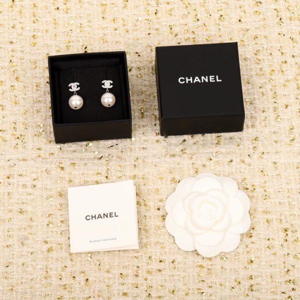 réplica,joyas,joyería,1:1,replica,fake,lujo,barato Pendientes colgantes de perlas Chanel doble C