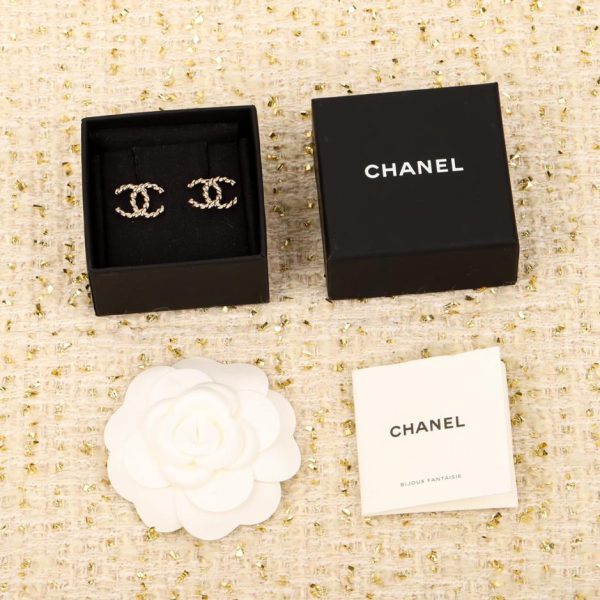 réplica,joyas,joyería,1:1,replica,fake,lujo,barato Pendientes Chanel con doble C retorcida