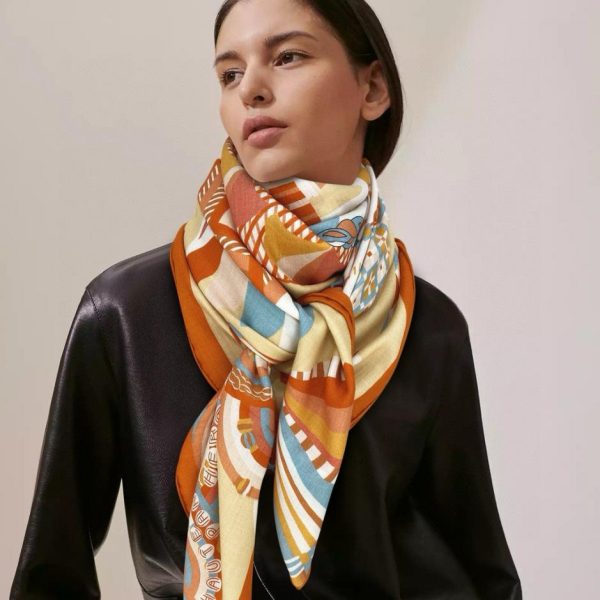 réplica,joyas,joyería,1:1,replica,fake,lujo,barato Pañuelo cuadrado Hermes de cachemira de doble cara del mismo color