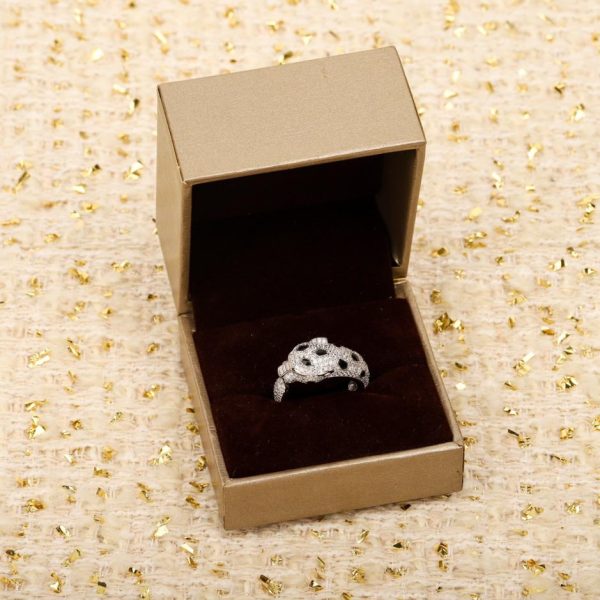 réplica,joyas,joyería,1:1,replica,fake,lujo,barato Anillo de diamantes completo en blanco y negro con cabeza de leopardo de Cartier