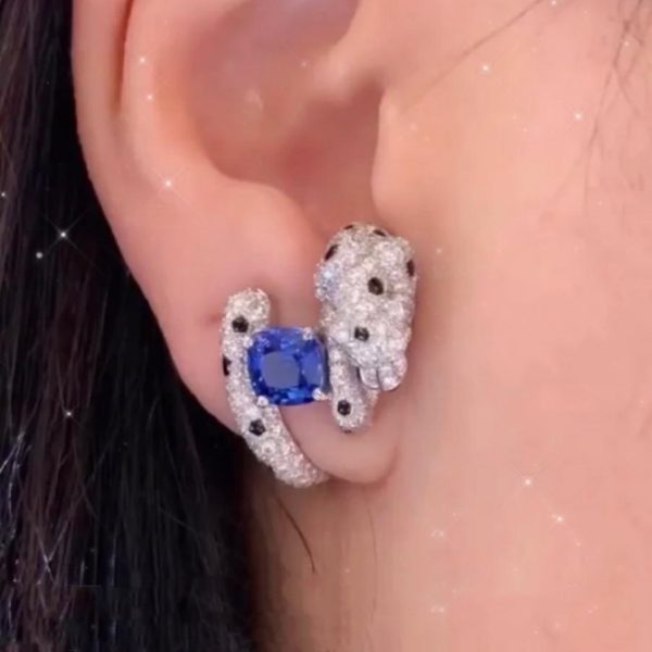 réplica,joyas,joyería,1:1,replica,fake,lujo,barato Pendientes de leopardo con diamantes azules de Cartier