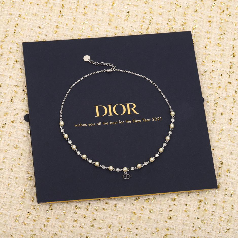réplica,joyas,joyería,1:1,replica,fake,lujo,barato réplica,joyas,joyería,1:1,replica,fake,lujo,barato Collar Dior de una sola capa con cuentas y diamantes