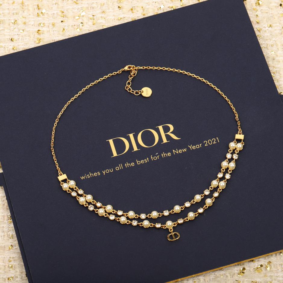 réplica,joyas,joyería,1:1,replica,fake,lujo,barato réplica,joyas,joyería,1:1,replica,fake,lujo,barato Collar Dior de doble capa con cuentas y diamantes