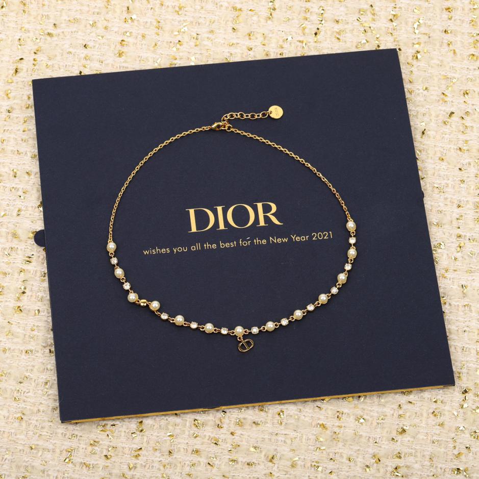 réplica,joyas,joyería,1:1,replica,fake,lujo,barato réplica,joyas,joyería,1:1,replica,fake,lujo,barato Collar Dior de una sola capa con cuentas y diamantes