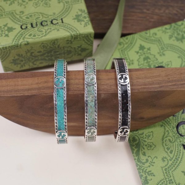 réplica,joyas,joyería,1:1,replica,fake,lujo,barato Pulsera Gucci con doble G entrelazada y esmalte