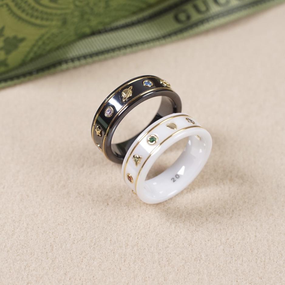 réplica,joyas,joyería,1:1,replica,fake,lujo,barato réplica,joyas,joyería,1:1,replica,fake,lujo,barato Anillo de cerámica con piedras preciosas de color Gucci doble g