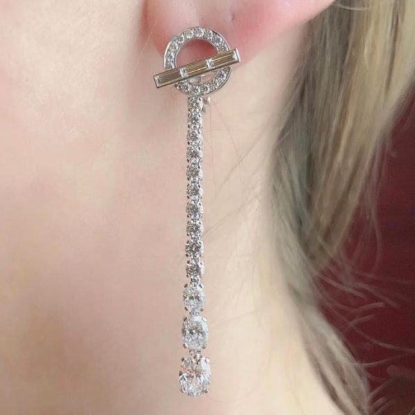 réplica,joyas,joyería,1:1,replica,fake,lujo,barato Pendientes Hermes de plata de ley 925 con diamantes cuadrados