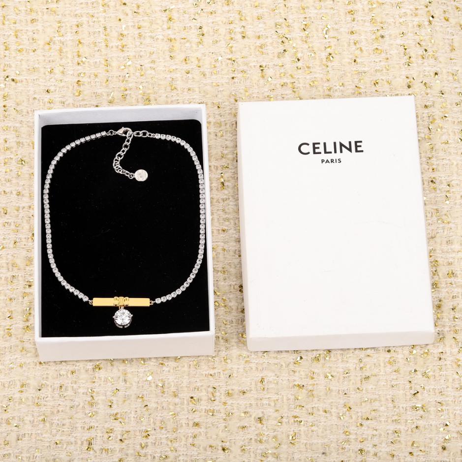 réplica,joyas,joyería,1:1,replica,fake,lujo,barato réplica,joyas,joyería,1:1,replica,fake,lujo,barato Collar Celine con barra de oro y diamantes
