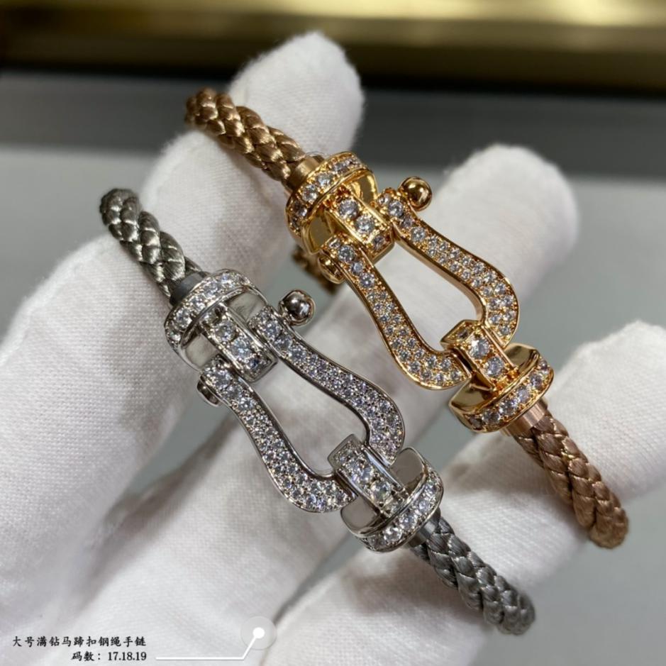 réplica,joyas,joyería,1:1,replica,fake,lujo,barato Pulsera Fred de cuerda de acero con hebilla de herradura y diamantes grandes