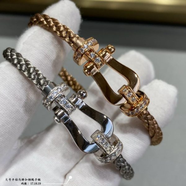 réplica,joyas,joyería,1:1,replica,fake,lujo,barato Pulsera Fred grande de cuerda de acero con hebilla de herradura brillante y brillante