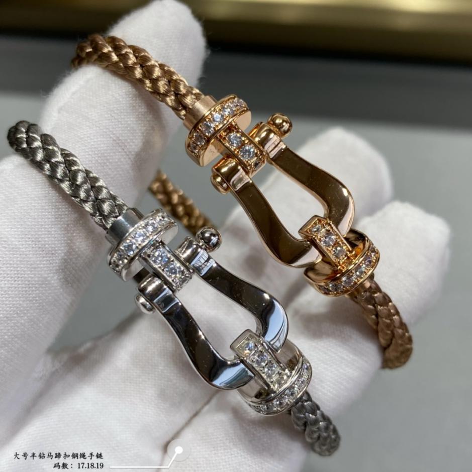 réplica,joyas,joyería,1:1,replica,fake,lujo,barato Pulsera Fred grande de cordón de acero con cierre de herradura y medio diamante