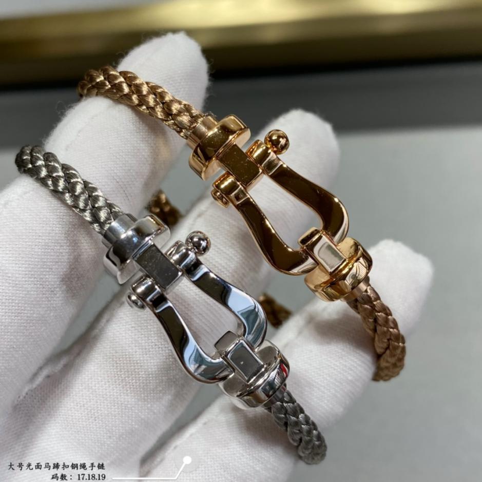 réplica,joyas,joyería,1:1,replica,fake,lujo,barato Pulsera Fred grande de cuerda de acero con hebilla de herradura brillante y brillante
