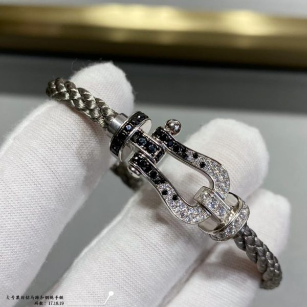 réplica,joyas,joyería,1:1,replica,fake,lujo,barato Pulsera Fred grande de cuerda de acero con hebilla de herradura brillante y brillante