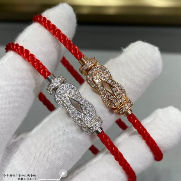réplica,joyas,joyería,1:1,replica,fake,lujo,barato Pulsera Fred pequeña de cuerda roja con hebilla de herradura y diamantes