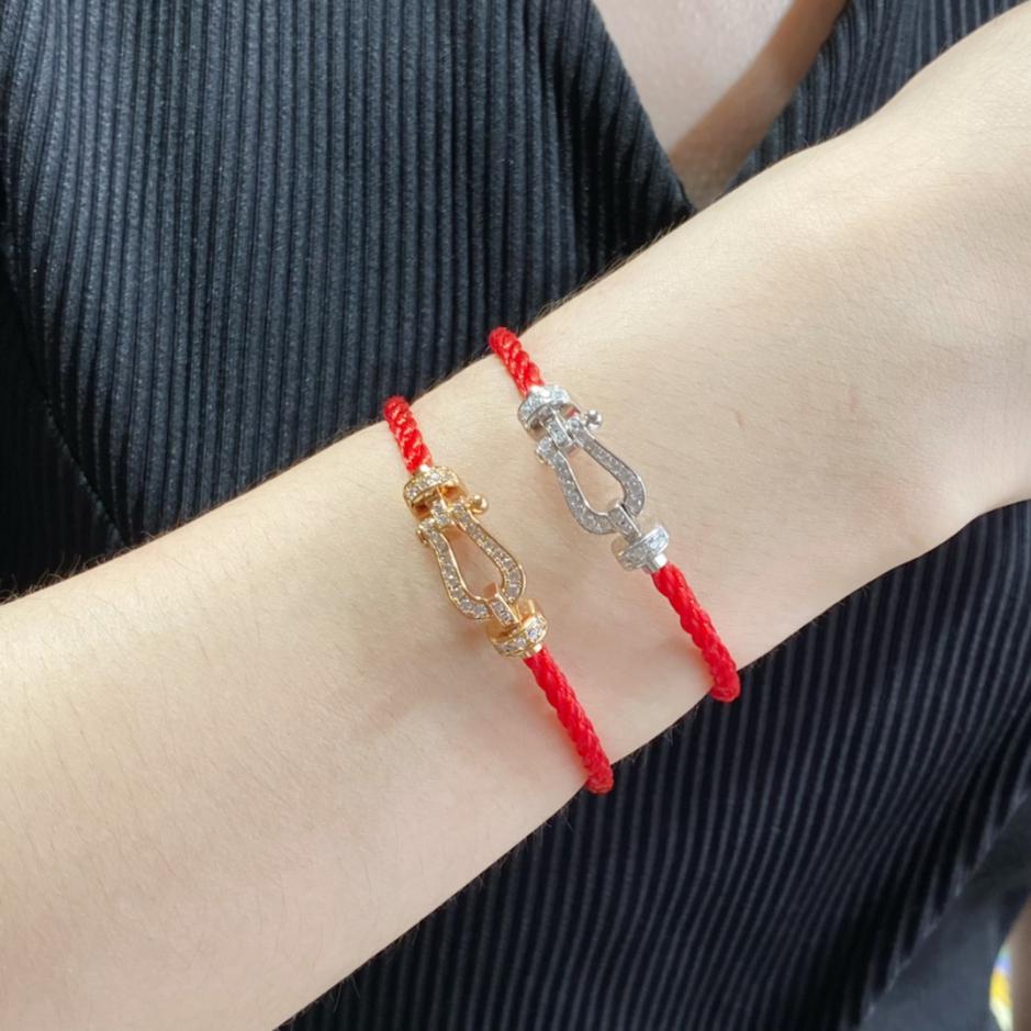 réplica,joyas,joyería,1:1,replica,fake,lujo,barato Pulsera Fred pequeña de cuerda roja con hebilla de herradura y diamantes