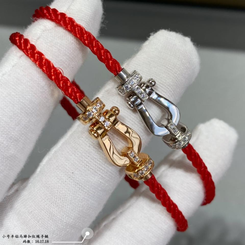 réplica,joyas,joyería,1:1,replica,fake,lujo,barato Pulsera Fred pequeña de cuerda roja con hebilla de herradura y medio diamante