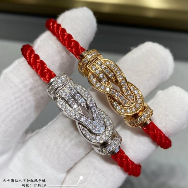 réplica,joyas,joyería,1:1,replica,fake,lujo,barato Pulsera Fred grande de cuerda roja con hebilla de herradura y diamantes