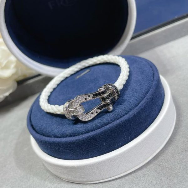 réplica,joyas,joyería,1:1,replica,fake,lujo,barato Pulsera Fred grande de cuerda blanca con hebilla figurada en forma de rombo