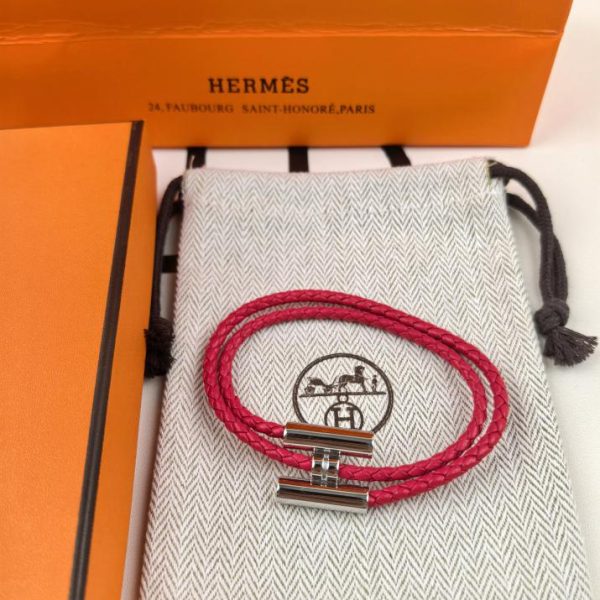 réplica,joyas,joyería,1:1,replica,fake,lujo,barato Pulsera de cuero H plateada brillante de doble círculo Hermes / modelo mejorado