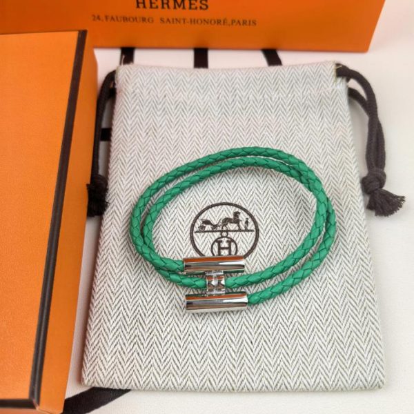 réplica,joyas,joyería,1:1,replica,fake,lujo,barato Pulsera de cuero H plateada brillante de doble círculo Hermes / modelo mejorado