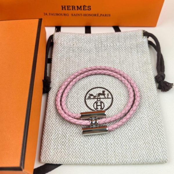 réplica,joyas,joyería,1:1,replica,fake,lujo,barato Pulsera de cuero H plateada brillante de doble círculo Hermes / modelo mejorado