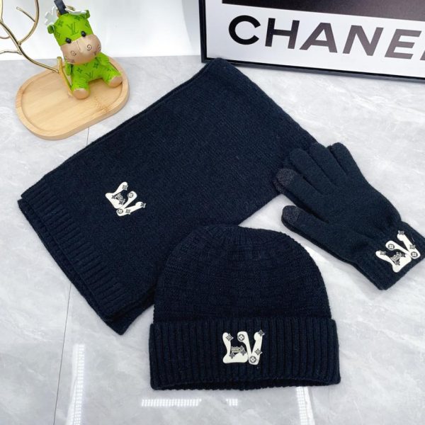 réplica,joyas,joyería,1:1,replica,fake,lujo,barato Conjunto de tres piezas de bufanda, gorro y guantes Louis Vuitton