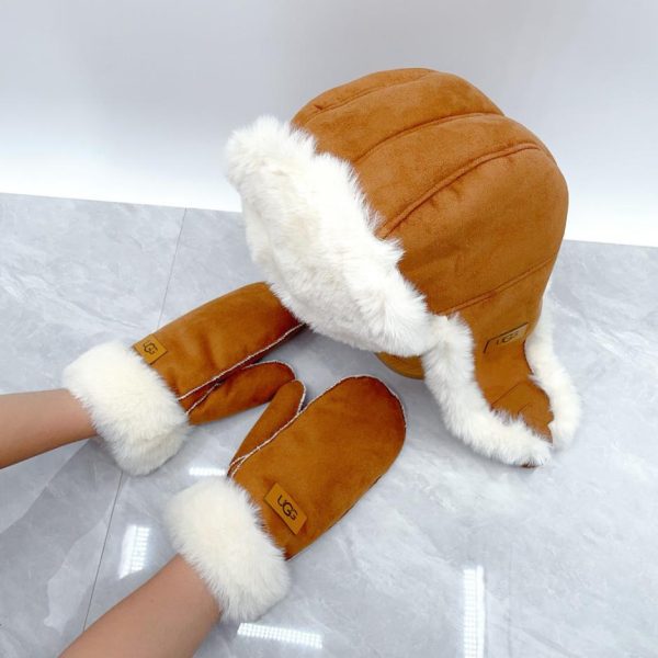 réplica,joyas,joyería,1:1,replica,fake,lujo,barato Gorro UGG, guantes de piel de conejo, conjunto de dos piezas