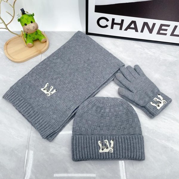 réplica,joyas,joyería,1:1,replica,fake,lujo,barato Conjunto de tres piezas de bufanda, gorro y guantes Louis Vuitton