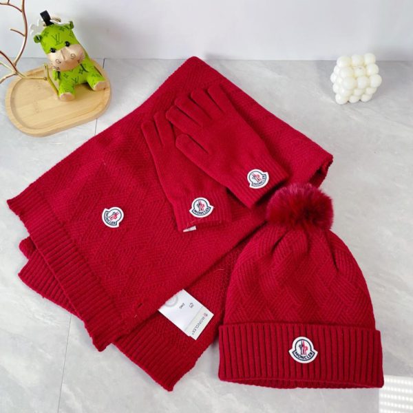 réplica,joyas,joyería,1:1,replica,fake,lujo,barato Conjunto de tres piezas de bufanda, gorro y guantes de bolas de pelo MONCLER