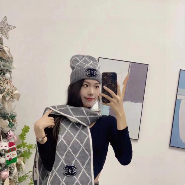 réplica,joyas,joyería,1:1,replica,fake,lujo,barato Chanel nuevo conjunto de gorro y bufanda.