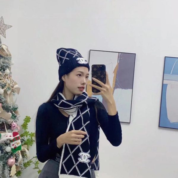 réplica,joyas,joyería,1:1,replica,fake,lujo,barato Chanel nuevo conjunto de gorro y bufanda.
