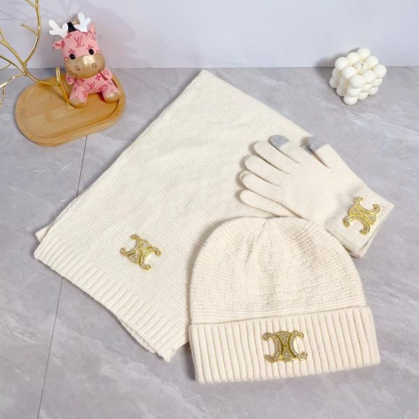 réplica,joyas,joyería,1:1,replica,fake,lujo,barato Gorro bufanda Celine con guantes con pompones traje de tres piezas