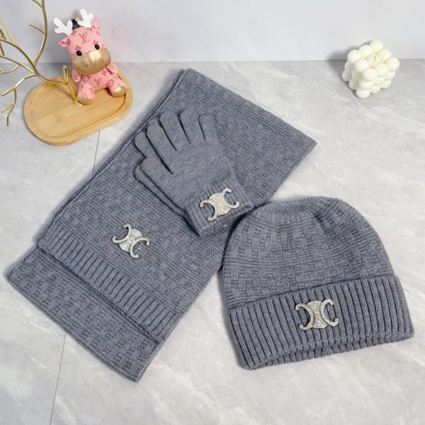 réplica,joyas,joyería,1:1,replica,fake,lujo,barato Gorro bufanda Celine con guantes con pompones traje de tres piezas