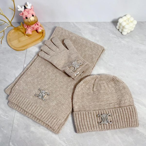 réplica,joyas,joyería,1:1,replica,fake,lujo,barato Gorro bufanda Celine con guantes con pompones traje de tres piezas