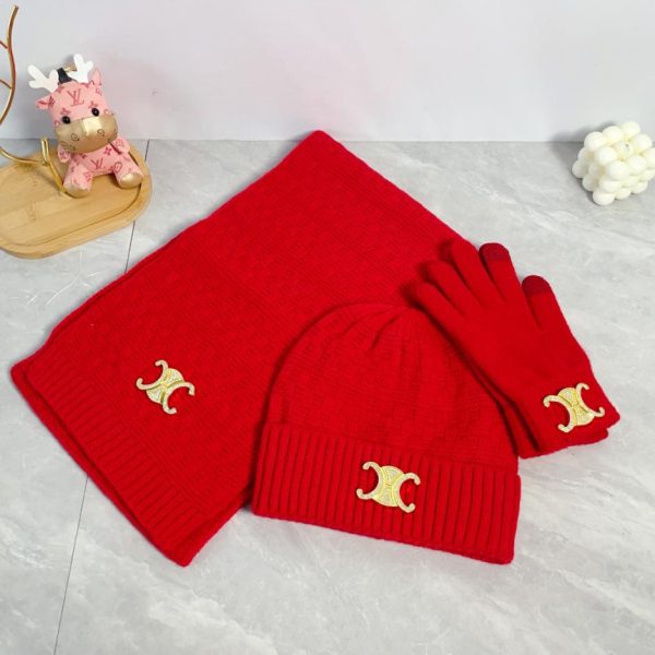 réplica,joyas,joyería,1:1,replica,fake,lujo,barato Gorro bufanda Celine con guantes con pompones traje de tres piezas