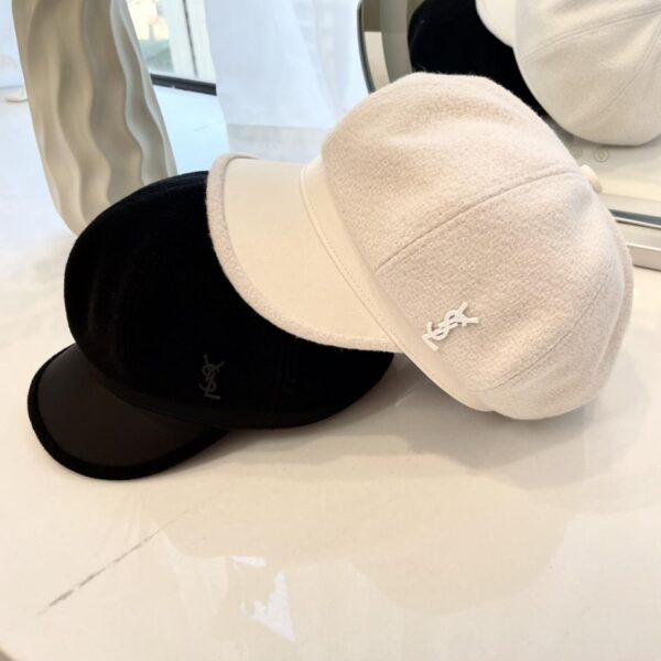 réplica,joyas,joyería,1:1,replica,fake,lujo,barato Gorra con visera octogonal de cuero y lana nueva YSL